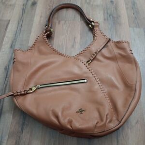 orYANY Tan Hobo Bag with Braided Trim and Metallic Hardware